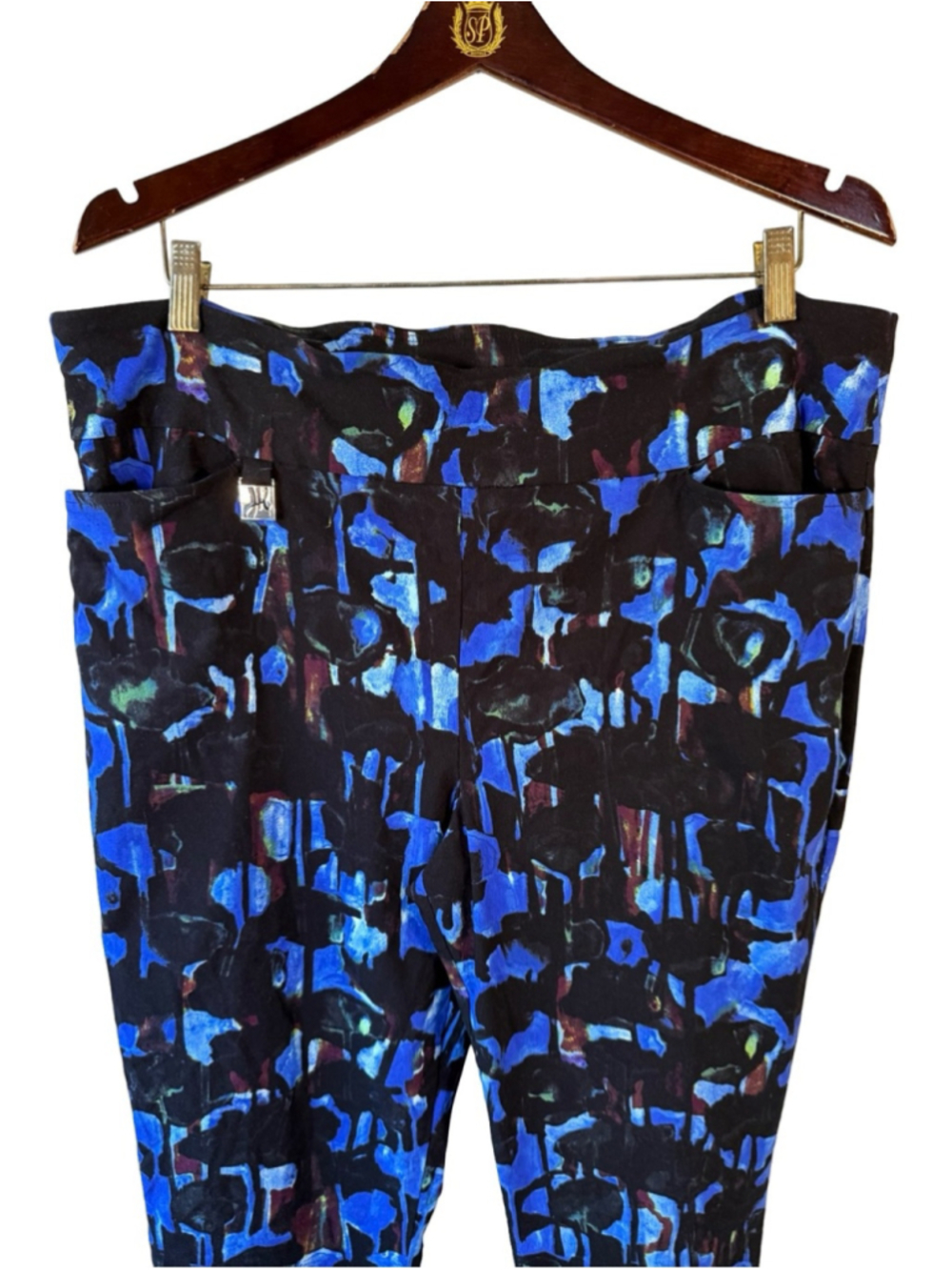 Joseph Ribkoff Black & Blue Abstract Ankle Pants Size 20 Stretch Capsule - Picture 9 of 12
